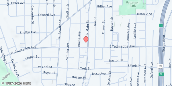Map showing Blessed Trinity Parish at 300 E Tallmadge Ave, Akron, OH
