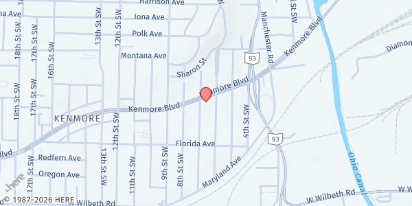 Map showing C.O.B. Outreach Meal Distribution at 754 Kenmore Blvd, Akron, OH