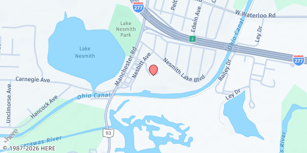 Map showing Calvary Apostolic Church at 2693 Nesbitt Ave, Akron, OH