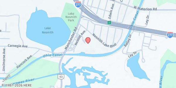 Map showing Calvary Apostolic Church at 2693 Nesbitt Ave, Akron, OH