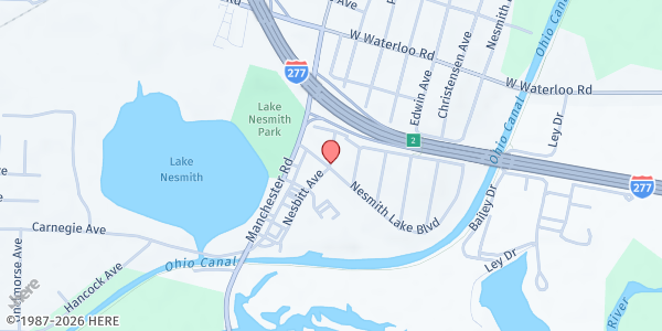 Map showing Calvary Apostolic/ Love Thy Neighbor Pantry at 2693 Nesbitt Ave, Akron, OH