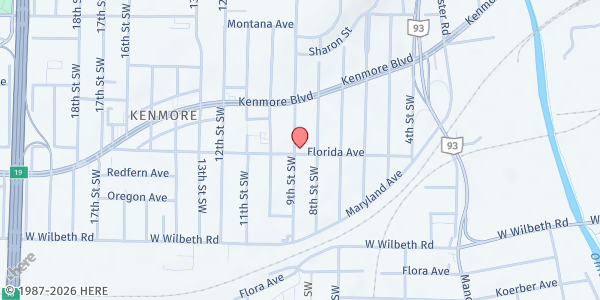 Map showing Calvary Open Bible Church at 2251 9th St. S.W., Akron, OH