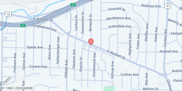 Map showing Caring Hands Charity Pantry at 2208 E Market St, Akron, OH