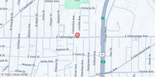 Map showing Catholic Charities Community Services - Akron Meal Site at 300 E Tallmadge Ave, Akron, OH