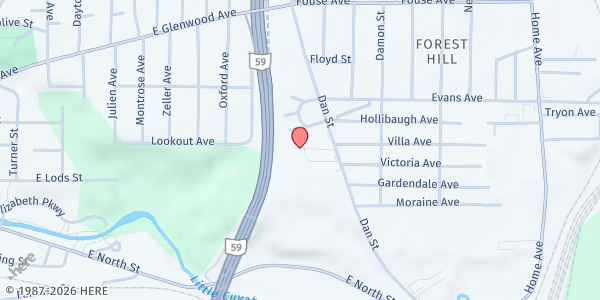 Map showing Celebration Church at 688 Dan St., Akron, OH