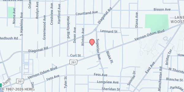 Map showing Centenary United Methodist Church at 1310 Superior Ave., Akron, OH