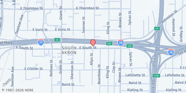 Map showing Christ Is The Answer Ministries at 379 East South Street, Akron, OH