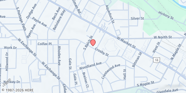 Map showing Church of Our Savior at 471 Crosby St., Akron, OH