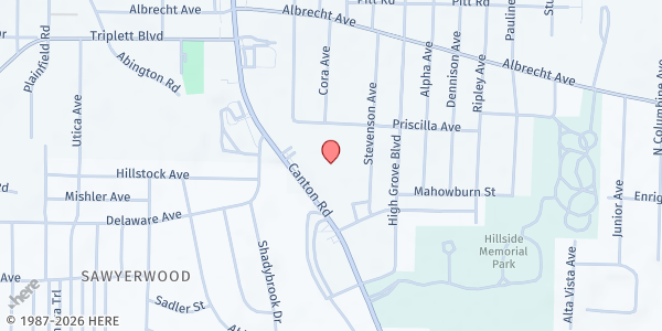 Map showing Ellet Community Church of God - Pantry at 2700 Priscilla Ave, Akron, OH