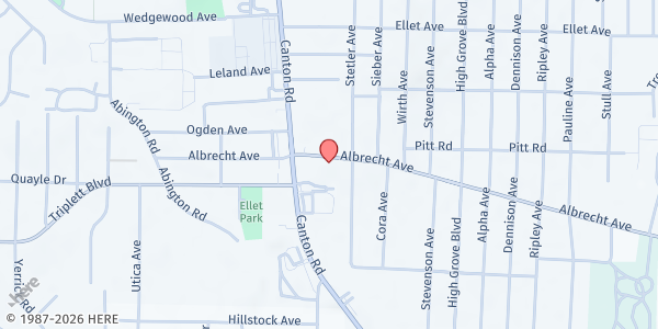 Map showing Ellet Good Neighbors - North Springfield Presbyterian Church at 2630 Albrecht Road, Akron, OH