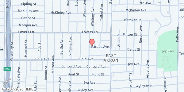 Map showing Faith Temple Church at 701 Sylvan Ave, Akron, OH
