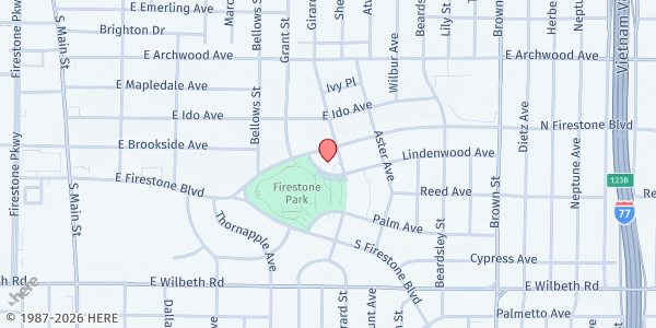 Map showing Firestone Park United Methodist Church at 250 North Firestone Blvd., Akron, OH