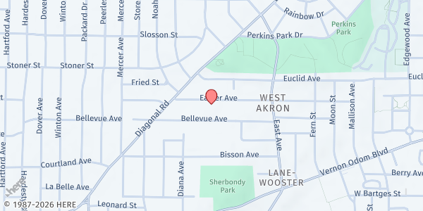 Map showing First Faith Development - First Apostolic Faith at 790 Easter Ave, Akron, OH