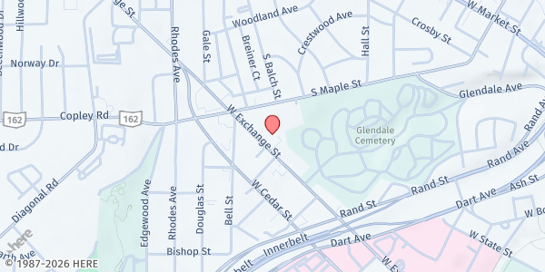 Map showing Gennesaret Inc - Akron Meal Distribution at 419 W Exchange St, Akron, OH