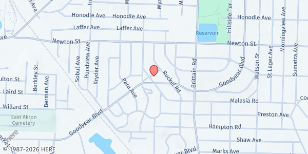 Map showing Good Neighbors at 1453 Goodyear Blvd., Akron, OH