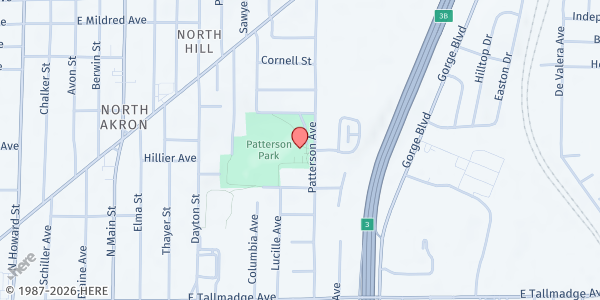 Map showing Good Samaritan Hunger Center at Patterson Park Community Center at 800 Patterson Ave, Akron, OH