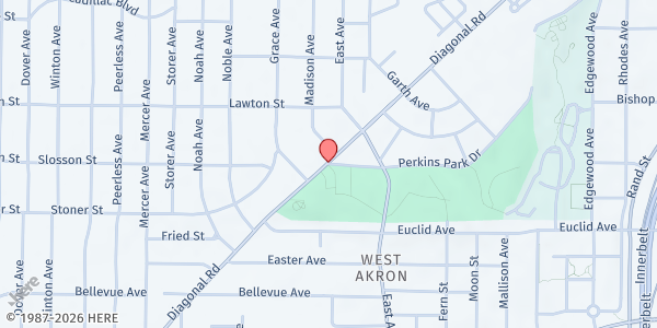 Map showing Good Samaritan Hunger Center - Ed Davis Community Center at 930 Perkins Park Dr., Akron, OH