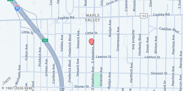 Map showing Good Shepherd Baptist Church Pantry at 1010 S Hawkins Ave, Akron, OH