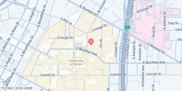 Map showing Greek Orthodox Church of Annunciation at 129 S. Union St., Akron, OH