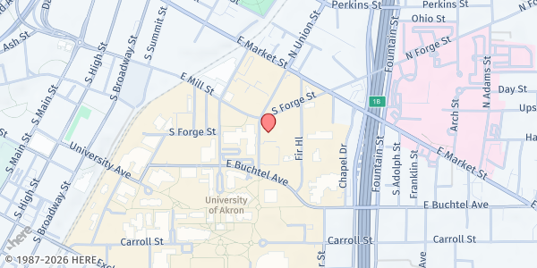 Map showing Greek Orthodox Church of Annunciation at 129 S Union St, Akron, OH