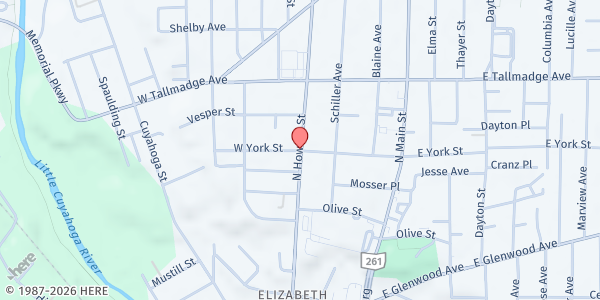 Map showing He Brought Us Out Ministry Pantry at 526 N Howard St, Akron, OH