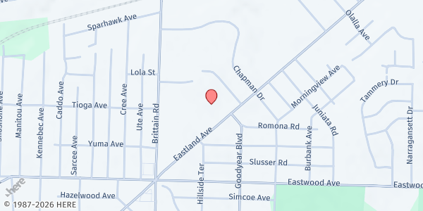 Map showing Heart 4 the City Pantry at 954 Eastland Ave, Akron, OH
