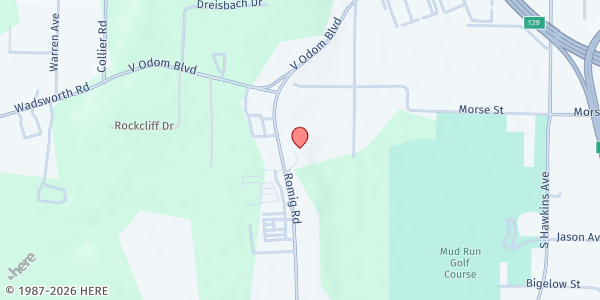 Map showing Heaven's Gate Community Church at 2095 Roming Rd, Akron, OH