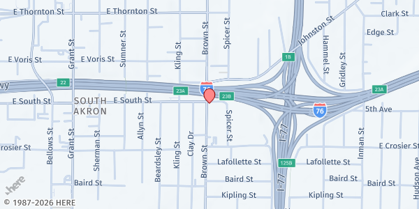 Map showing Hope Cafe - Main Location at 490 E South St, Akron, OH