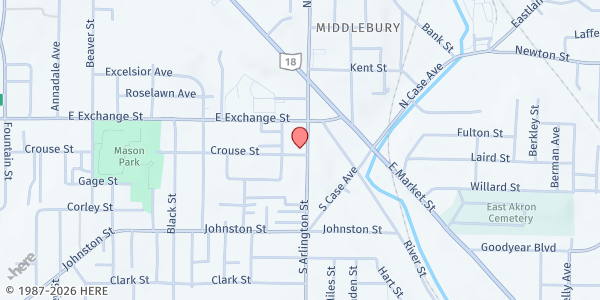 Map showing Hope Farm Inc - Meal Service Location at 82 S Arlington St, Akron, OH