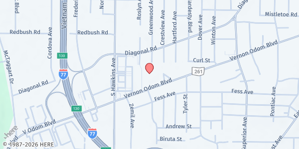 Map showing Jerusalem Missionary Baptist Church at 1225 Vernon Odom Blvd, Akron, OH
