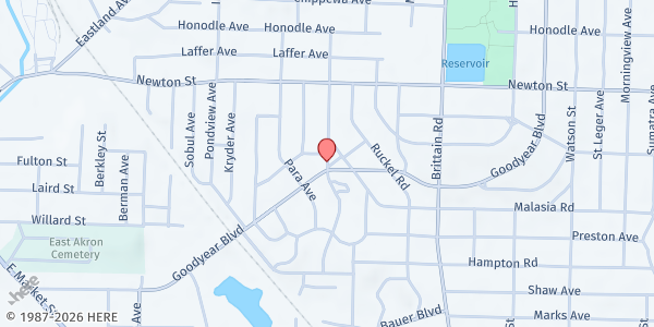 Map showing JoAnn's Pantry - First Church of God at 1690 Hillside Terr. Ste. A, Akron, OH