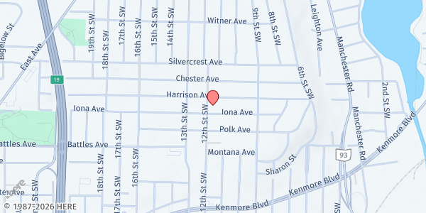 Map showing Kenmore Community Church Of The Nazarene at 2025 12th Street SW, Akron, OH