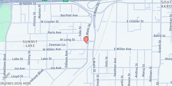 Map showing Main St. Pantry at 1088 S Main St, Akron, OH