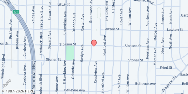 Map showing Mt. Olive Baptist Church Pantry at 1180 Slosson St, Akron, OH