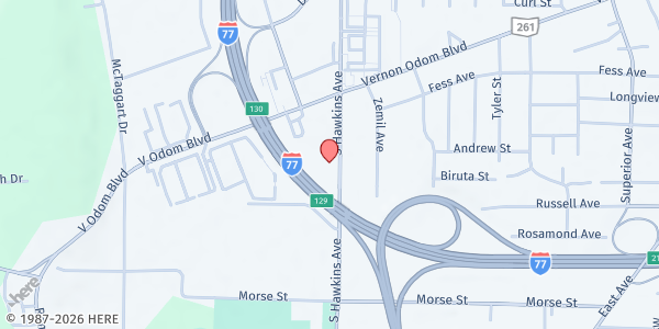 Map showing New Hope Baptist Church at 1706 S. Hawkins Ave., Akron, OH