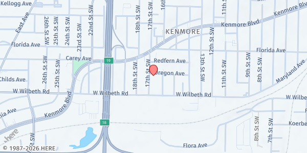 Map showing New Life Missionary Baptist Church at 2321 17th Street, SW, Akron, OH