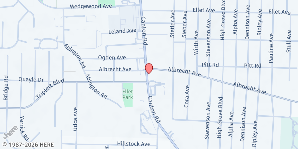 Map showing North Springfield Presbyterian Church at 671 Canton Rd, Akron, OH
