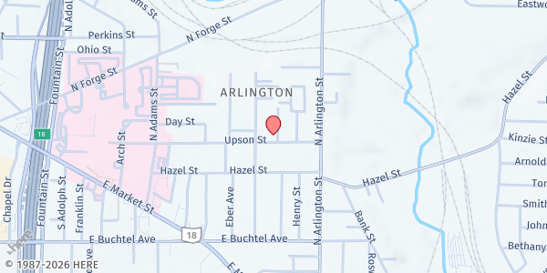 Map showing Open Door Assembly of God at 745 Upson St, Akron, OH