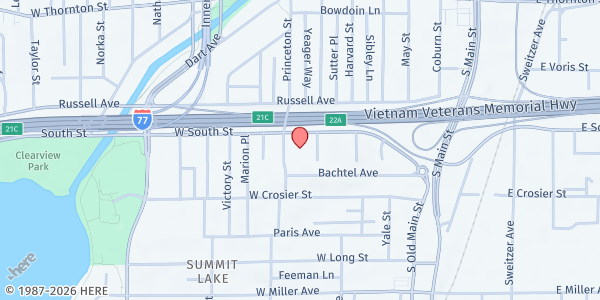 Map showing OPEN M Food Pantry at 941 Princeton St, Akron, OH