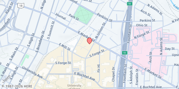 Map showing Pantry at 292 E Market St, Akron, OH