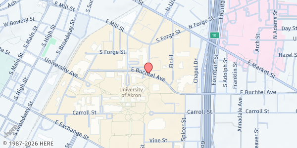 Map showing Pantry at 301 E Buchtel Ave Lot 24, Akron, OH