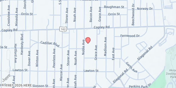 Map showing Pantry at 545 Noble Ave, Akron, OH
