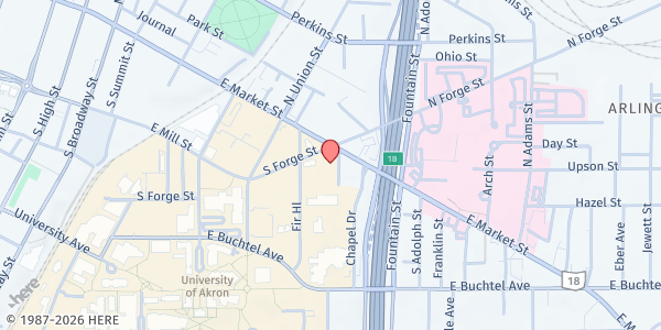 Map showing Pantry at 370 E Market St, Akron, OH