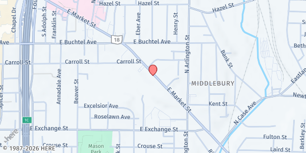 Map showing Queen of Heaven Church Labre Program - 800 E Market St at 800 E Market St, Akron, OH