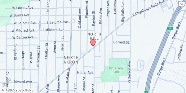 Map showing Redeemer UMC/Feed My Sheep - Meal Distribution at 915 N. Main St., Akron, OH