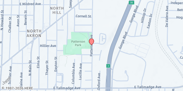 Map showing Remedy Church Pantry Location at 800 Patterson Ave, Akron, OH