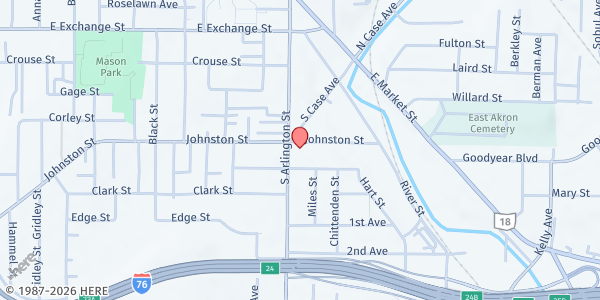 Map showing Salvation Army - Summit County at 1104 Johnston Street, Akron, OH