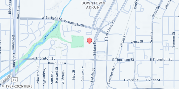 Map showing Second Baptist Church at 690 S. Main St., Akron, OH