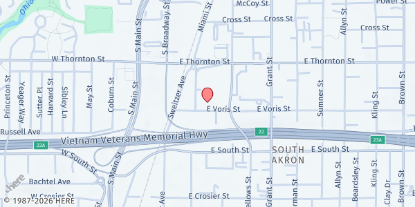 Map showing Springtime of Hope at 111 Voris St., Akron, OH