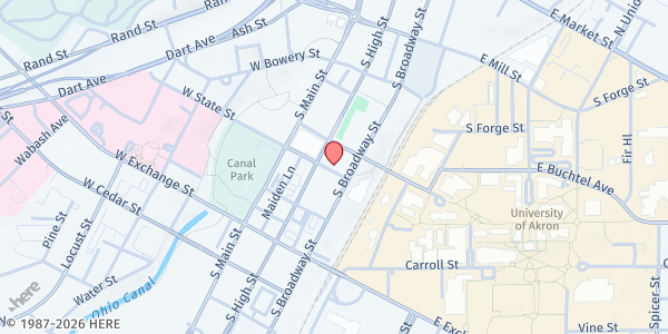 Map showing St Bernard Meal Service - 47 E State St at 47 E State St, Akron, OH